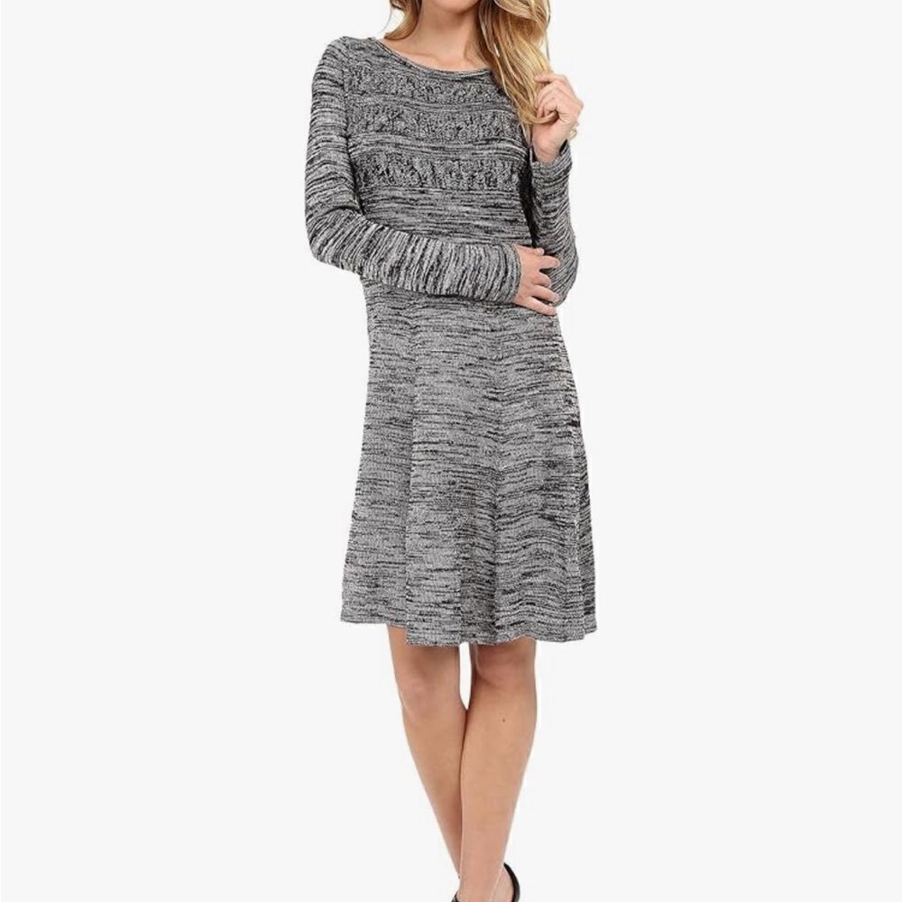 CalvinKlein L Sweaterdress Long sleeve,roundneck,stripepattern,fitand flare gray